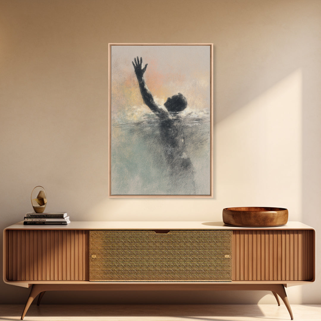 Swimmer Emerging Through Water Texture Framed Canvas Print, Fitness Studio Art, Dance Studio Decor, Gym Decor, Abstract Art, FSA-2x3-26