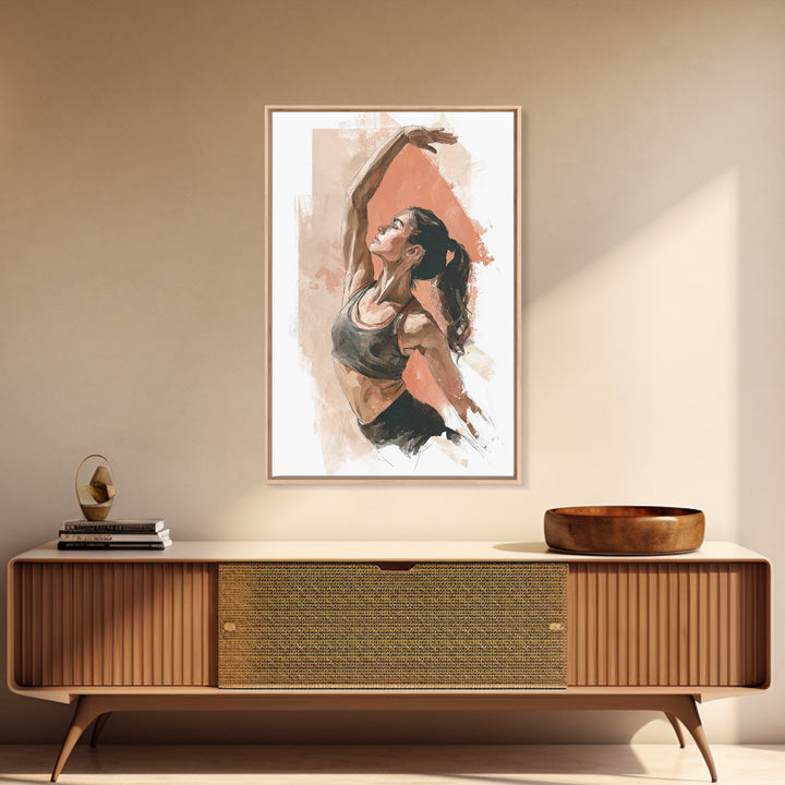 Female Athlete Stretching Framed Canvas Print, Fitness Studio Art, Boho Decor, Gym Decor, Abstract Art, Motion, Printable Art, FSA-2x3-83