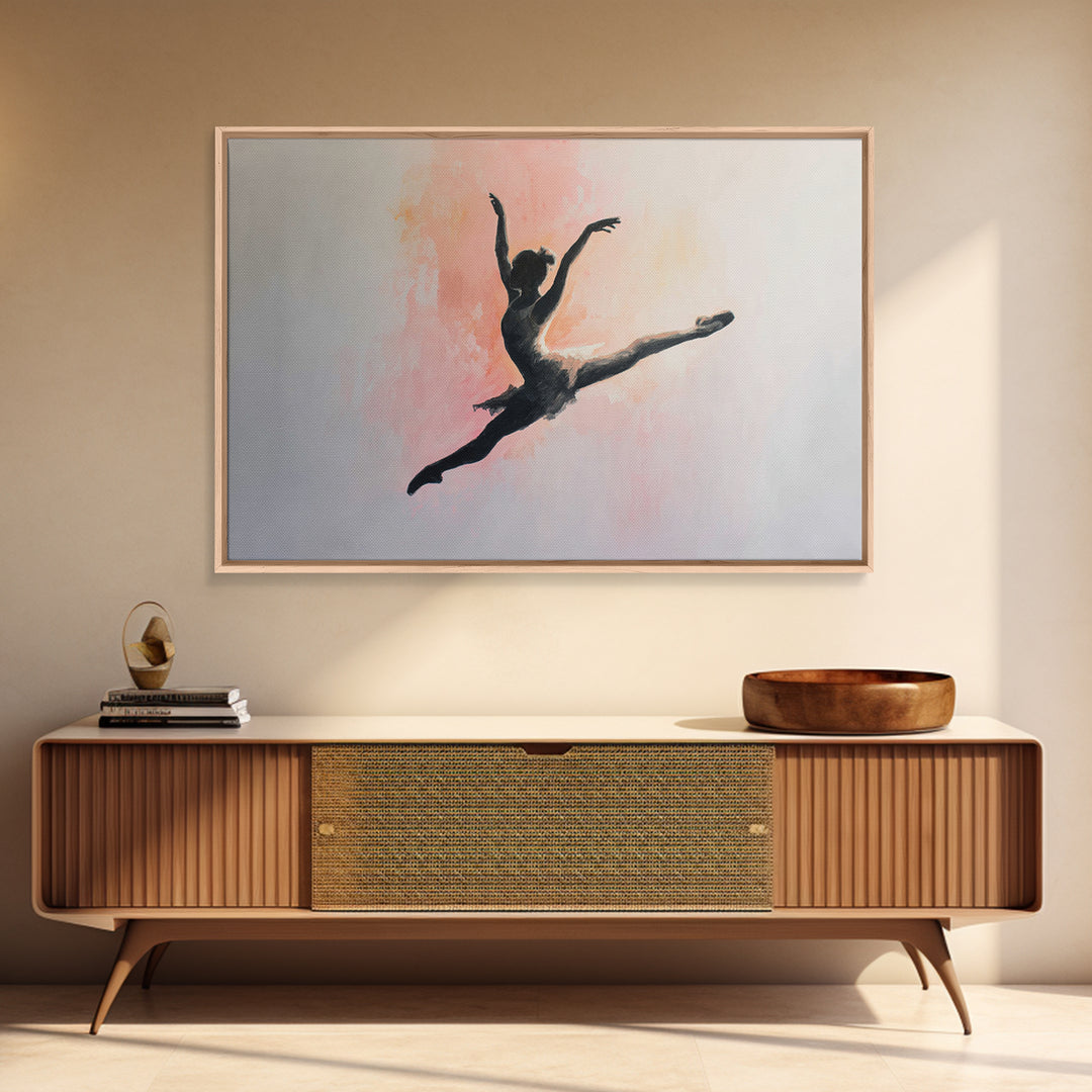 Dancer Leap with Painterly Energy Framed Canvas Print, Fitness Studio Art, Modern Wall Decor, Gym Decor, Fine Art, Motion, FSA-3x2-39