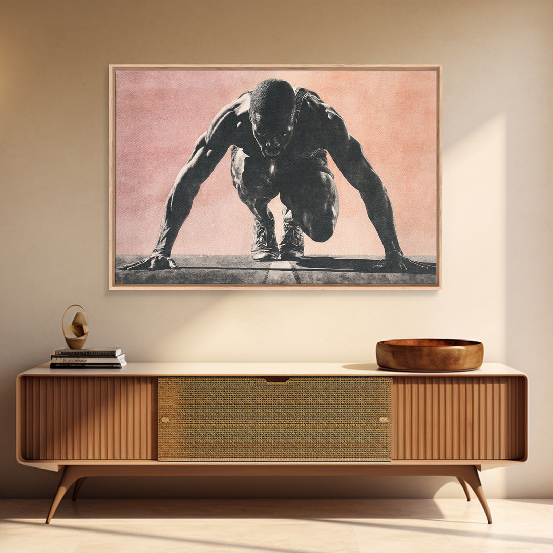 Sprinter Start Position Canvas Print, Fitness Studio Art, Metal Wall Art, Gym Decor, Fine Art, Motion, Home Gym Decor, FSA-3x2-42