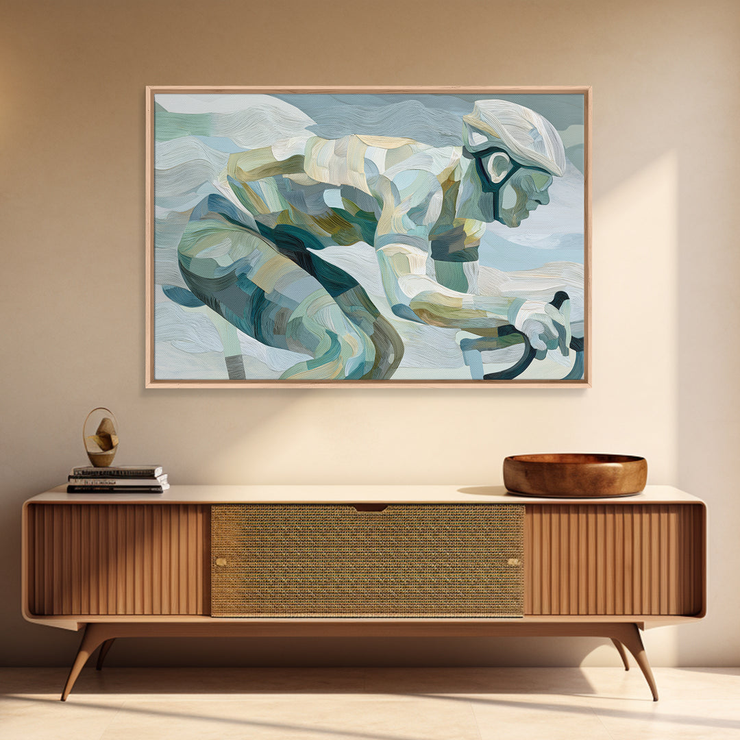 Cycling Figure in Bold Speed Lines Canvas Print, Fitness Studio Art, Gym Wall Decor, Gym Decor, Motion, Yoga Room Decor, FSA-3x2-84