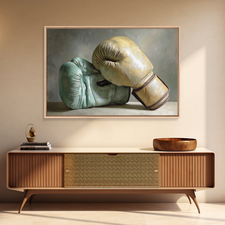 Boxing Gloves Still Life Framed Canvas Print, Fitness Studio Art, Contemporary Art, Gym Decor, Motion, Aesthetic Room Decor, FSA-3x2-9