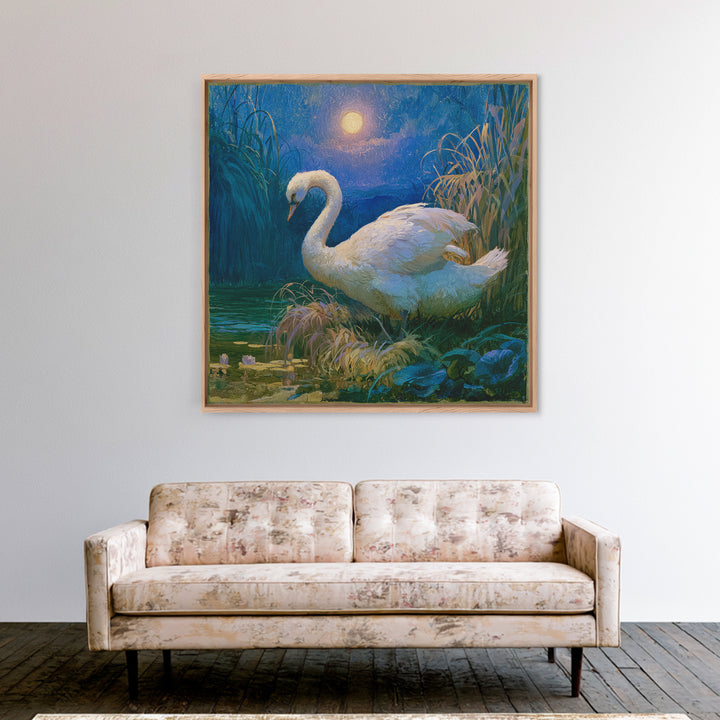 White Swan Transformation Scene Canvas Print, Fairy Tale Art, Boho Wall Art, Living Room Decor, Oil Painting, Storybook, FTA-1x1-15