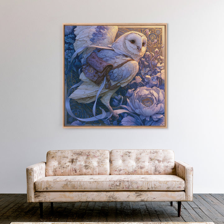 Owl Messenger Carrying a Tiny Ribbon Canvas Print, Fairy Tale Art, Gallery Decor, Living Room Decor, Fine Art, Storybook, FTA-1x1-17