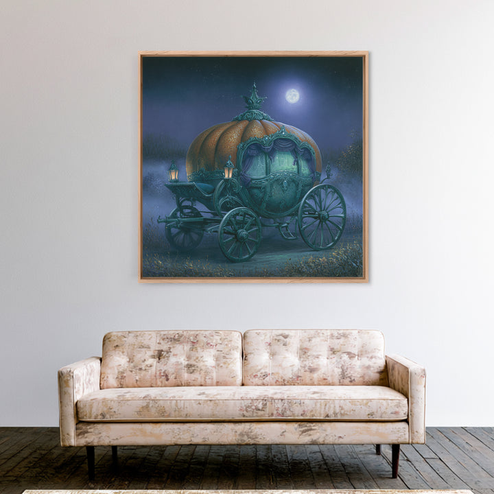 Pumpkin Carriage under Midnight Sky Framed Canvas Print, Fairy Tale Art, Room Decor, Living Room Decor, Fine Art, Storybook, FTA-1x1-40