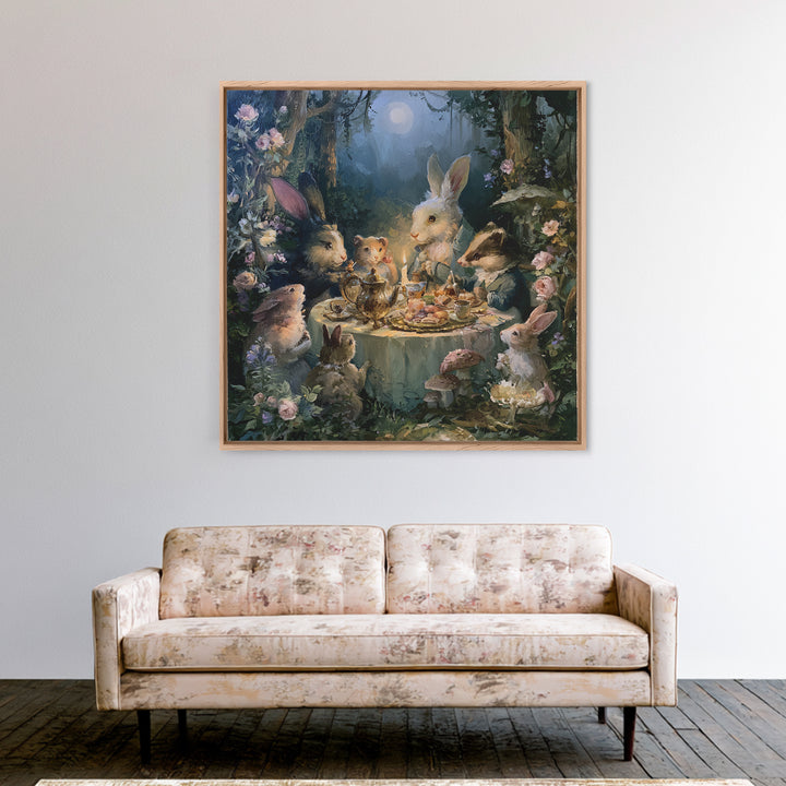 Woodland Tea Party Framed Canvas Print, Fairy Tale Art, Princess Wall Art, Living Room Decor, Oil Painting, Storybook, FTA-1x1-43
