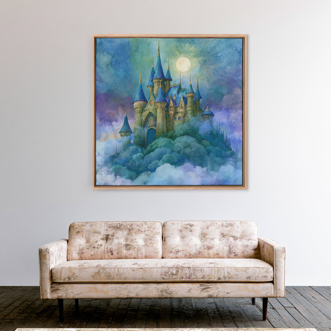 Storybook Castle on a Misty Hill Canvas Print, Fairy Tale Art, Fairy Art, Living Room Decor, Fine Art, Storybook, FTA-1x1-50