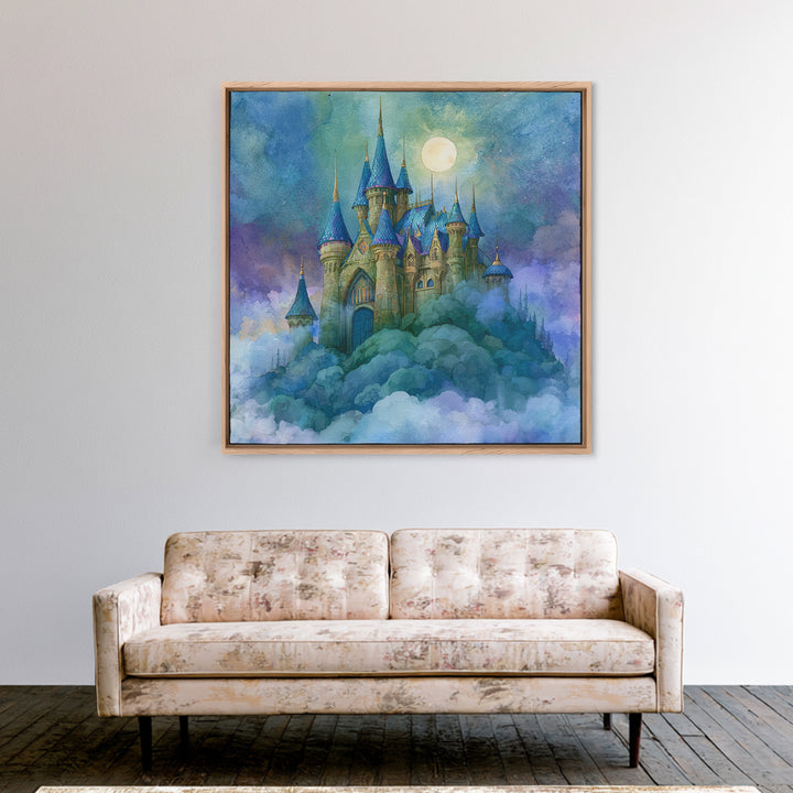 Storybook Castle on a Misty Hill Canvas Print, Fairy Tale Art, Fairy Art, Living Room Decor, Fine Art, Storybook, FTA-1x1-50