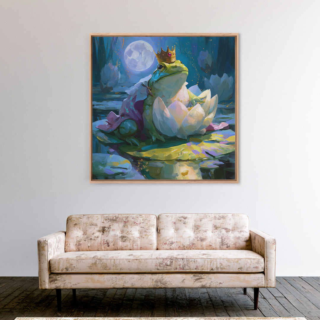 Frog Prince on a Lily Pad Canvas Print, Fairy Tale Art, Gallery Decor, Living Room Decor, Fine Art, Storybook, Wall Art, FTA-1x1-59