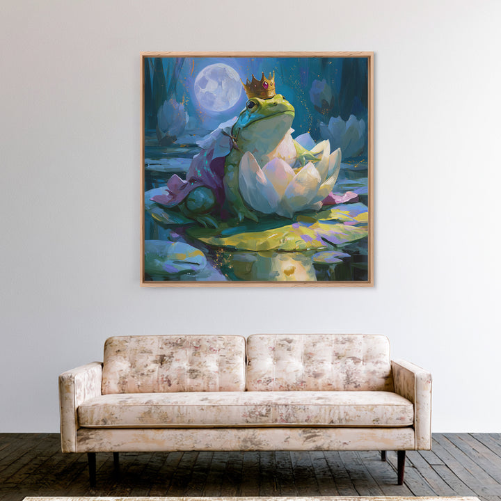 Frog Prince on a Lily Pad Canvas Print, Fairy Tale Art, Gallery Decor, Living Room Decor, Fine Art, Storybook, Wall Art, FTA-1x1-59