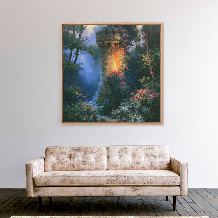 Rose Covered Tower Framed Canvas Print, Fairy Tale Art, Kids Room Decor, Living Room Decor, Abstract Art, Storybook, FTA-1x1-66