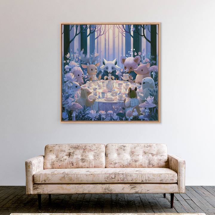 Woodland Tea Party Framed Canvas Print, Fairy Tale Art, Modern Decor, Living Room Decor, Fine Art, Storybook, Wall Decor, FTA-1x1-67