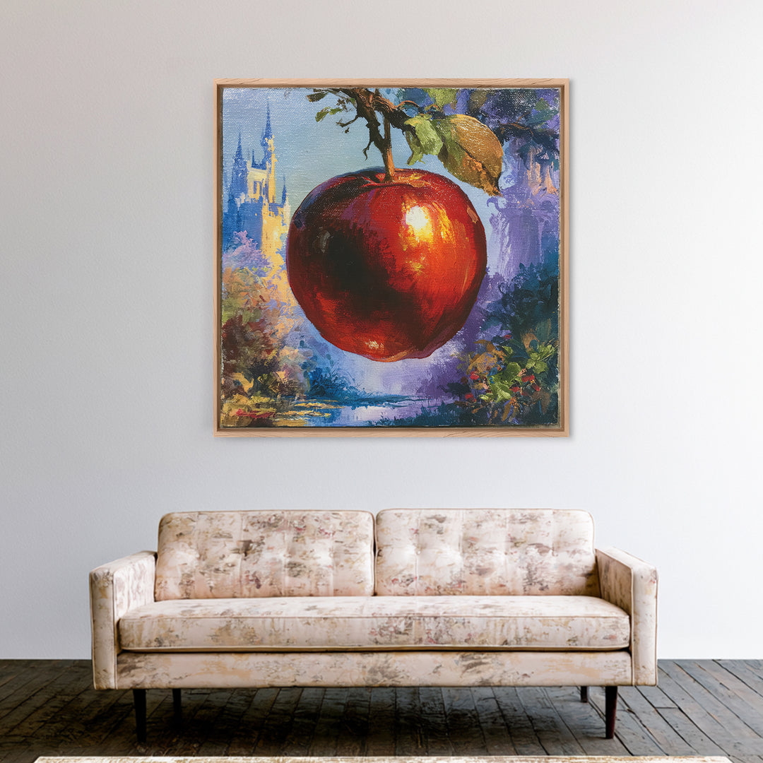 Enchanted Apple with Deep Red Shine Framed Canvas Print, Fairy Tale Art, Dark Art, Living Room Decor, Fine Art, Storybook, FTA-1x1-68