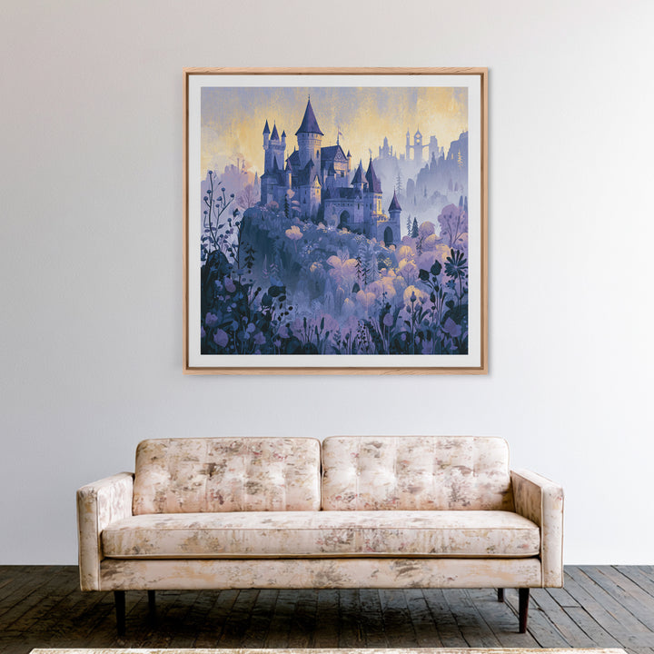 Storybook Castle on a Misty Hill Framed Canvas Print, Fairy Tale Art, Fine Art Print, Living Room Decor, Fine Art, Storybook, FTA-1x1-74
