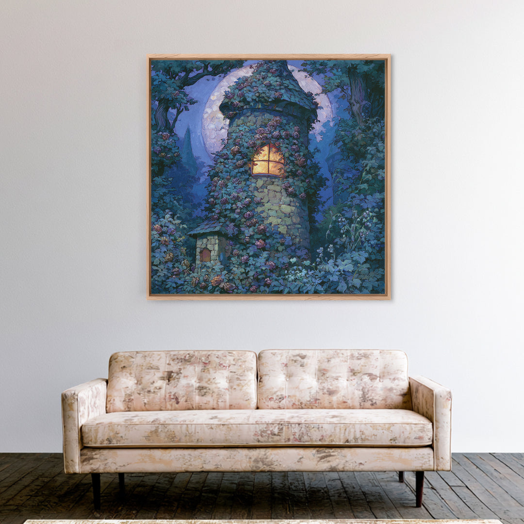 Rose Covered Tower Canvas Print, Fairy Tale Art, Neutral Decor, Living Room Decor, Fine Art, Storybook, Home Decor, Wall Decor, FTA-1x1-90