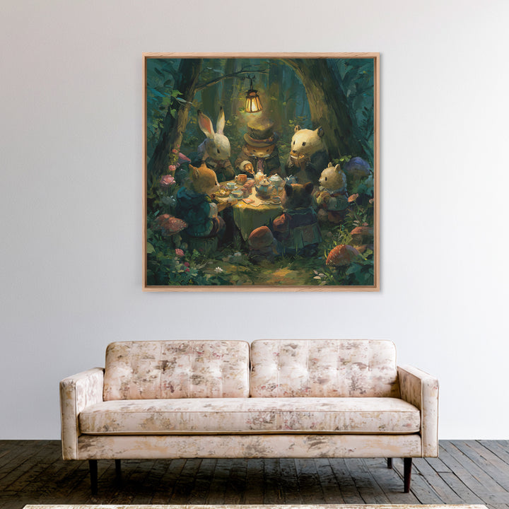 Woodland Tea Party Canvas Print, Fairy Tale Art, Room Decor, Living Room Decor, Storybook, Original Art, Nursery Wall Art, FTA-1x1-91