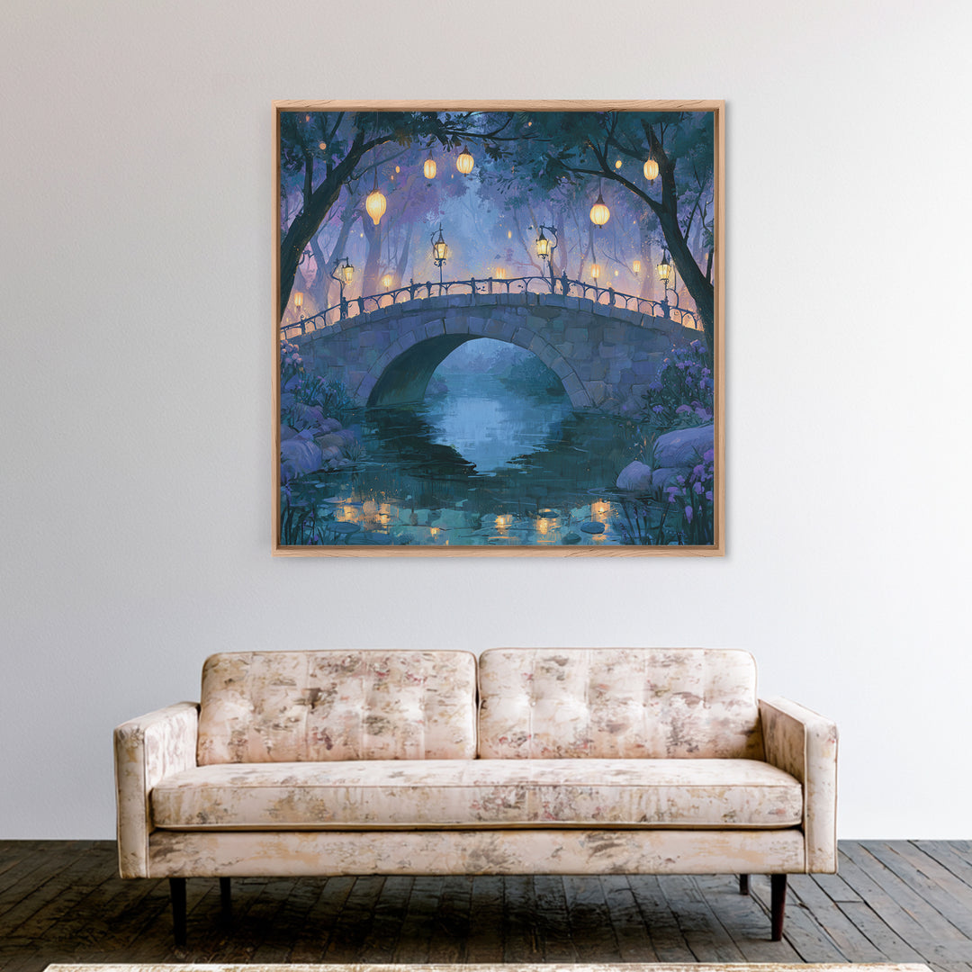 Lantern Lit Bridge Canvas Print, Fairy Tale Art, Fine Art Print, Living Room Decor, Fine Art, Storybook, Painting, Art Prints, FTA-1x1-95