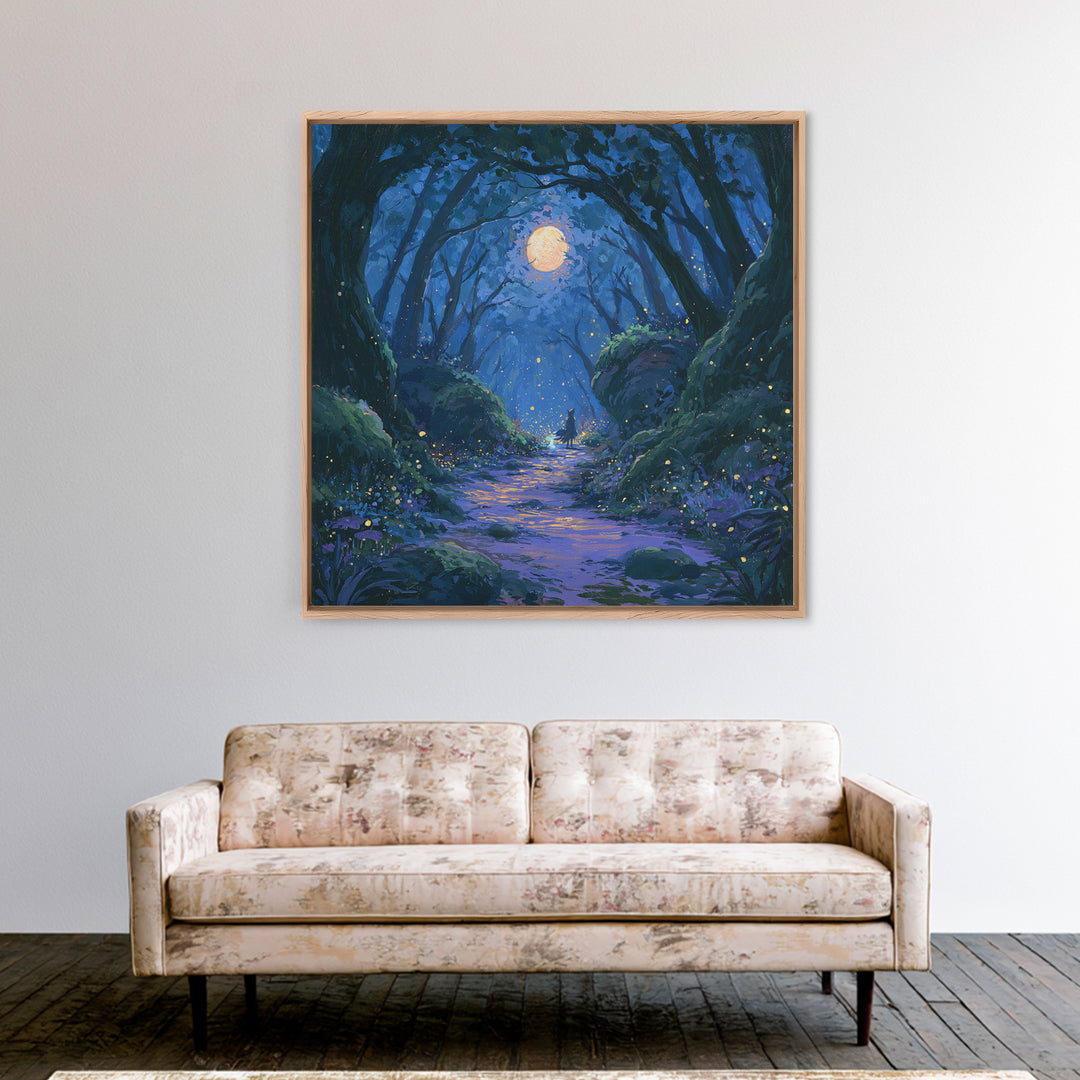 Enchanted Forest Path Glowing Canvas Print, Fairy Tale Art, Art Deco, Living Room Decor, Fine Art, Storybook, Whimsical Art, FTA-1x1-97