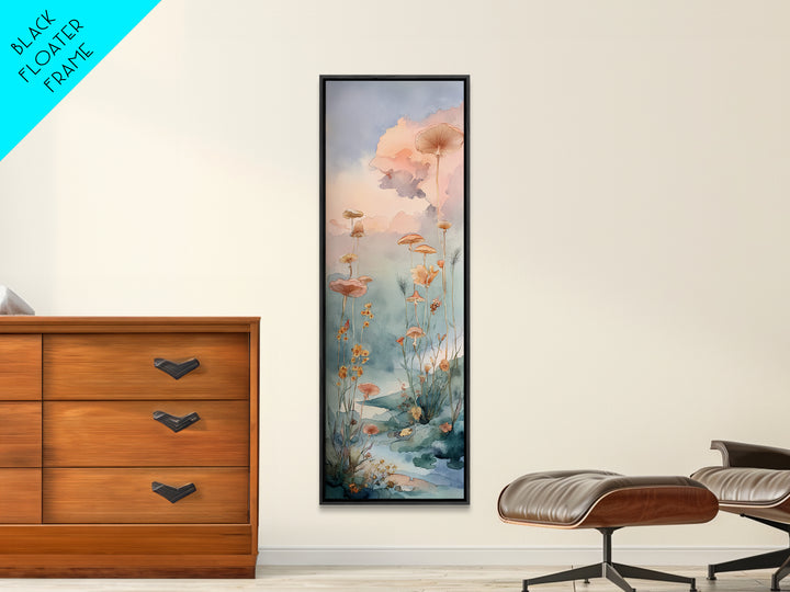 Sleeping Fox Beside a Magical Mushroom Ring Framed Canvas Print, Fairy Tale Art, Abstract Art, Living Room Decor, Storybook, FTA-1x3-15