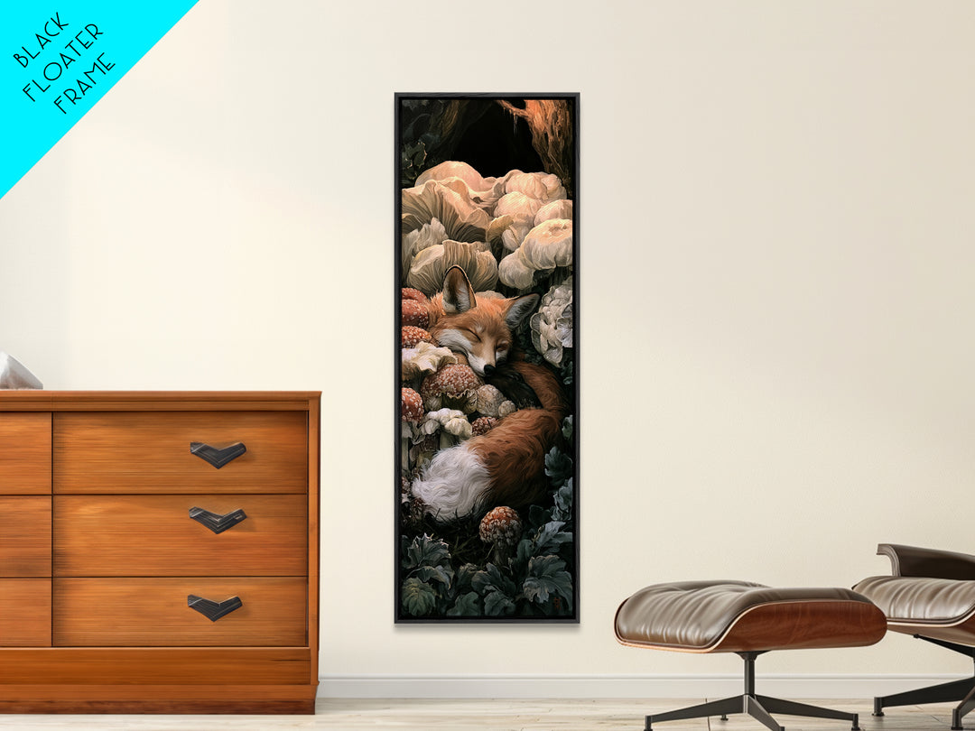 Sleeping Fox Beside a Magical Mushroom Ring Canvas Print, Fairy Tale Art, Nursery Art, Living Room Decor, Fine Art, Storybook, FTA-1x3-39