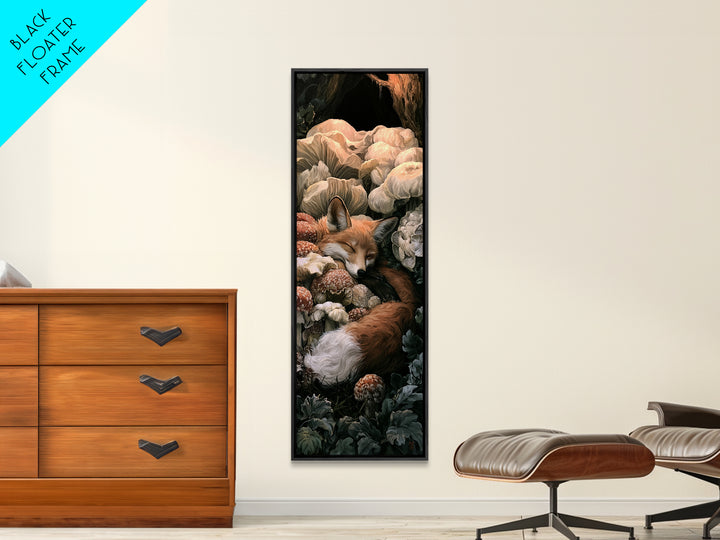 Sleeping Fox Beside a Magical Mushroom Ring Canvas Print, Fairy Tale Art, Nursery Art, Living Room Decor, Fine Art, Storybook, FTA-1x3-39