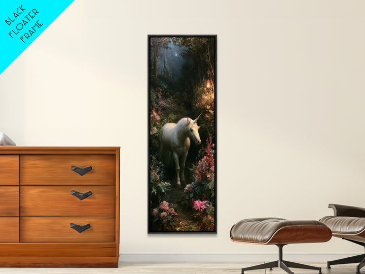 Unicorn in a Moonlit Meadow Framed Canvas Print, Fairy Tale Art, Modern Decor, Living Room Decor, Fine Art, Storybook, FTA-1x3-70