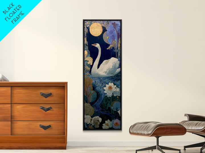 White Swan Transformation Scene Framed Canvas Print, Fairy Tale Art, Neutral Decor, Living Room Decor, Fine Art, Storybook, FTA-1x3-75