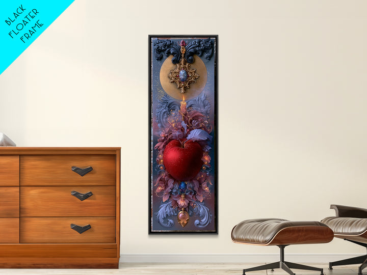Enchanted Apple with Deep Red Shine Framed Canvas Print, Fairy Tale Art, Dark Art, Living Room Decor, Fine Art, Storybook, FTA-1x3-80