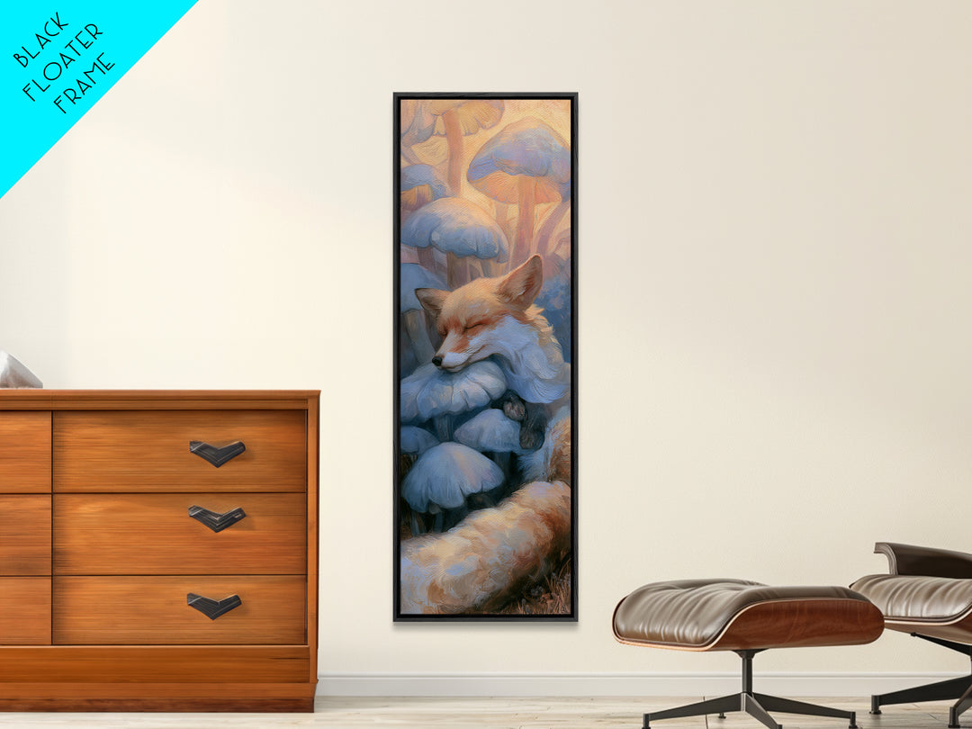 Sleeping Fox Beside a Magical Mushroom Ring Canvas Print, Fairy Tale Art, Statement Artwork, Living Room Decor, Storybook, FTA-1x3-87