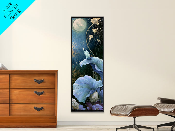 Tiny Fairy Resting on a Dew Covered Framed Canvas Print, Fairy Tale Art, Boho Decor, Living Room Decor, Fine Art, Storybook, FTA-1x3-91