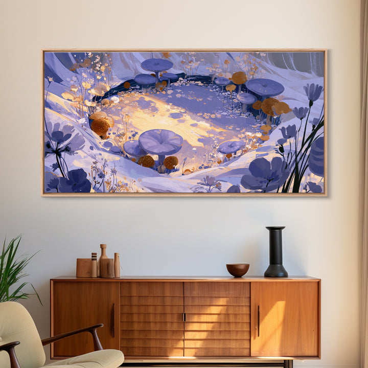 Fairy Ring of Mushrooms and Wildflowers Canvas Print, Fairy Tale Art, Printable Wall Art, Living Room Decor, Storybook, FTA-2x1-17