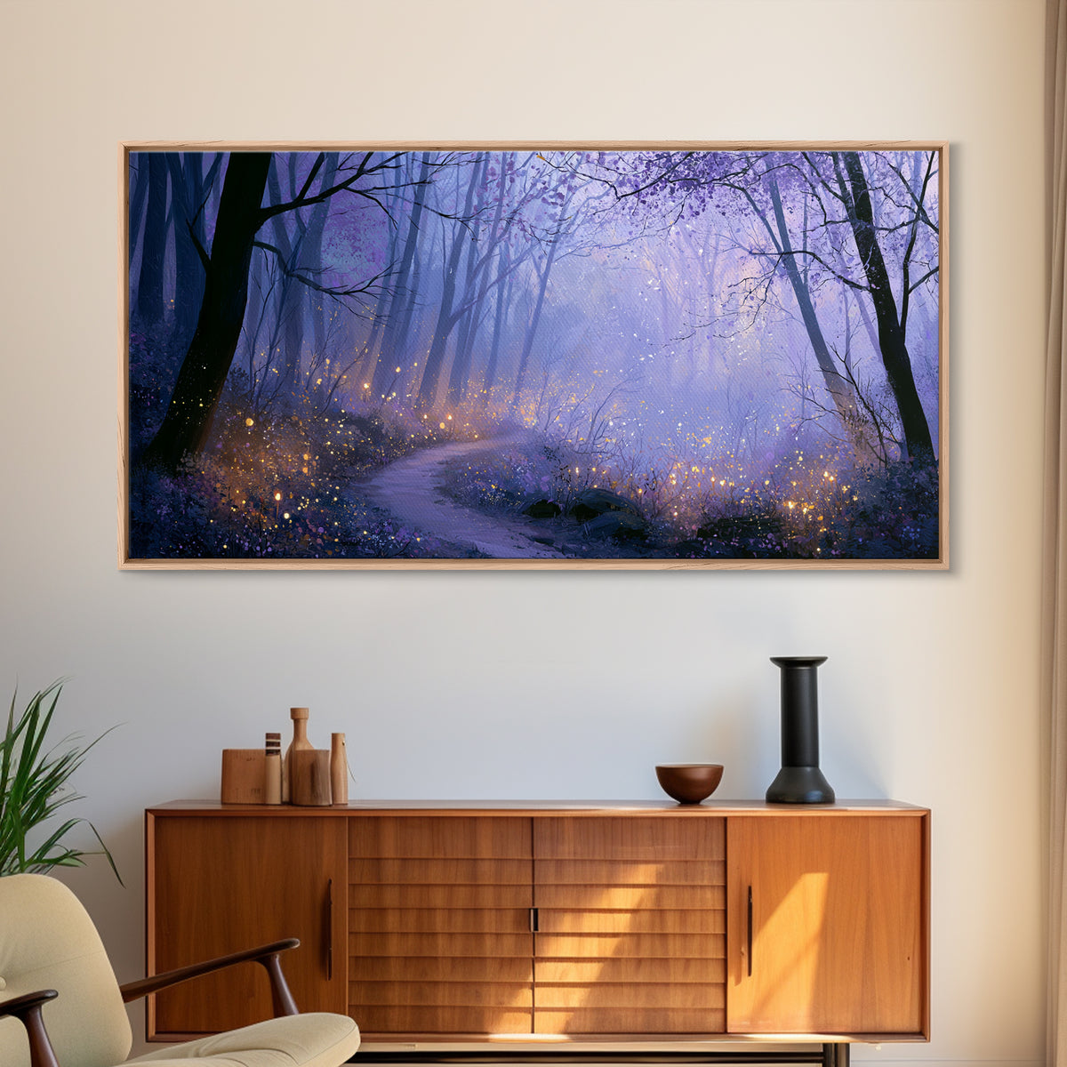 Enchanted Forest Path Glowing Canvas Print, Fairy Tale Art, Art Deco, Living Room Decor, Fine Art, Storybook, Whimsical Art, FTA-2x1-21
