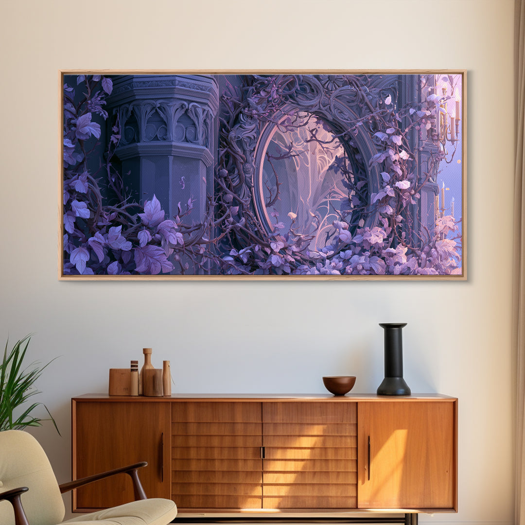 Magic Mirror Framed by Vines and Thorns Framed Canvas Print, Fairy Tale Art, Art Prints, Living Room Decor, Fine Art, Storybook, FTA-2x1-33