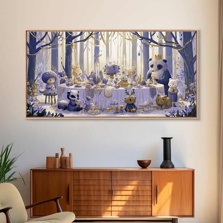 Woodland Tea Party Canvas Print, Fairy Tale Art, Art Deco, Living Room Decor, Oil Painting, Storybook, Whimsical Art, FTA-2x1-39