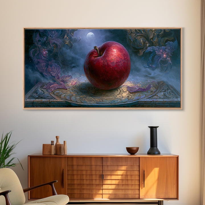 Enchanted Apple with Deep Red Shine Framed Canvas Print, Fairy Tale Art, Wall Decor, Living Room Decor, Fine Art, Storybook, FTA-2x1-40