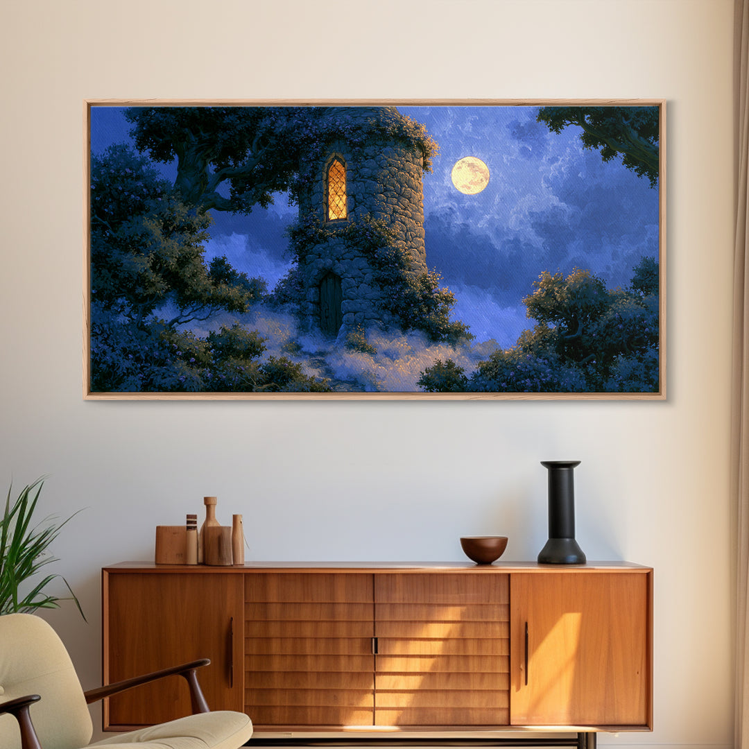 Rose Covered Tower Canvas Print, Fairy Tale Art, Wall Art, Living Room Decor, Oil Painting, Storybook, Printable Art, FTA-2x1-62