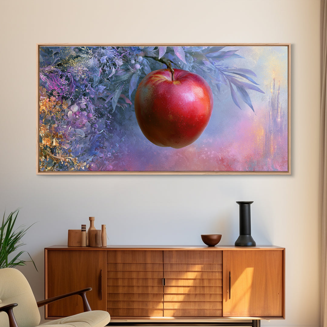 Enchanted Apple with Deep Red Shine Canvas Print, Fairy Tale Art, Original Art, Living Room Decor, Fine Art, Storybook, FTA-2x1-64