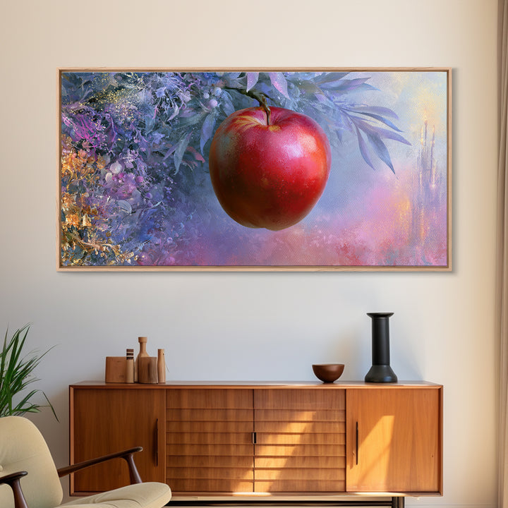 Enchanted Apple with Deep Red Shine Canvas Print, Fairy Tale Art, Original Art, Living Room Decor, Fine Art, Storybook, FTA-2x1-64