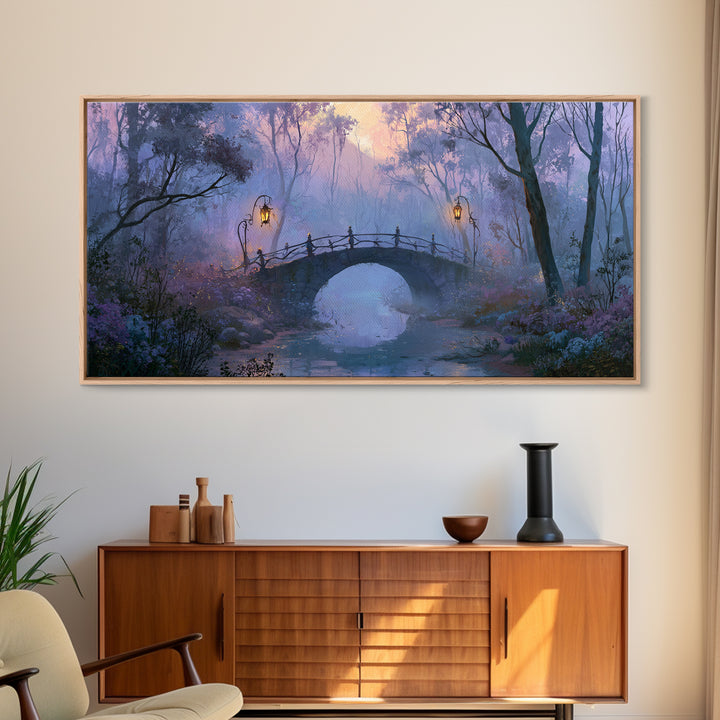 Lantern Lit Bridge Framed Canvas Print, Fairy Tale Art, Gallery Decor, Living Room Decor, Fine Art, Storybook, Wall Art, FTA-2x1-67