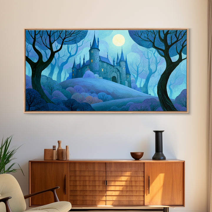 Storybook Castle on a Misty Hill Canvas Print, Fairy Tale Art, Original Art, Living Room Decor, Fine Art, Storybook, Folk Art, FTA-2x1-94