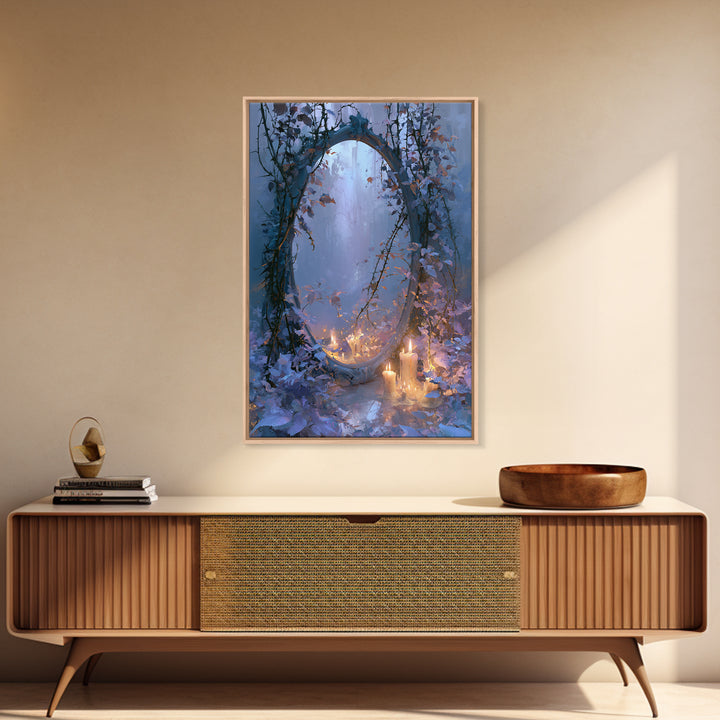 Magic Mirror Framed by Vines and Thorns Framed Canvas Print, Fairy Tale Art, Art Deco, Living Room Decor, Oil Painting, FTA-2x3-21