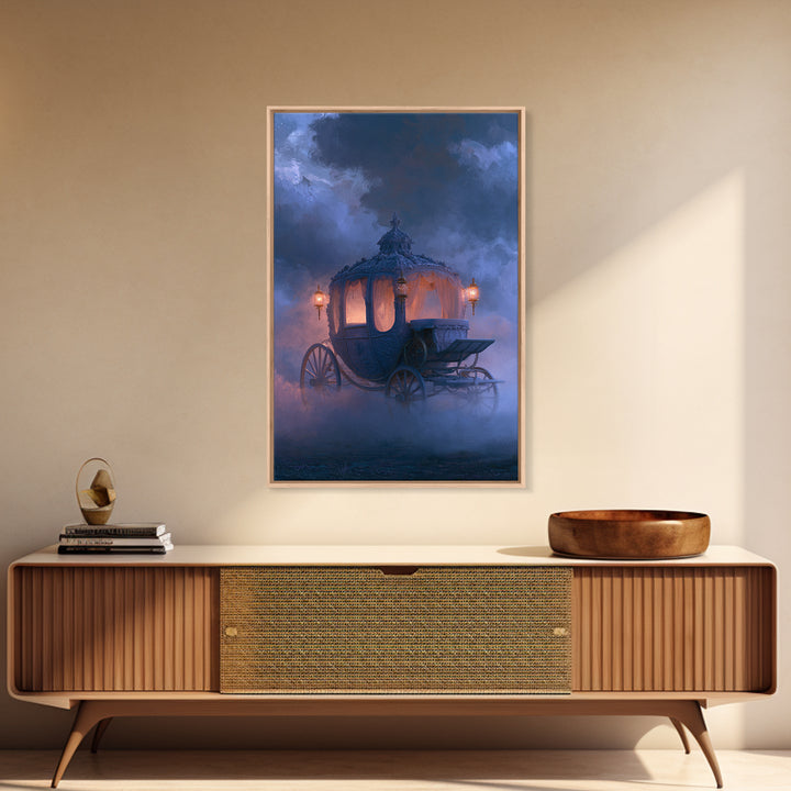 Pumpkin Carriage under Midnight Sky Framed Canvas Print, Fairy Tale Art, Modern Decor, Living Room Decor, Fine Art, Storybook, FTA-2x3-24