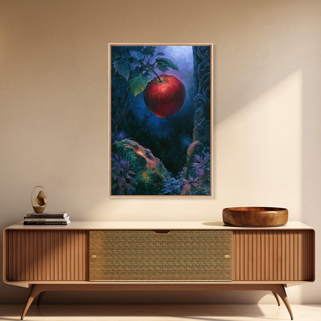 Enchanted Apple with Deep Red Shine Framed Canvas Print, Fairy Tale Art, Dark Art, Living Room Decor, Fine Art, Storybook, FTA-2x3-28