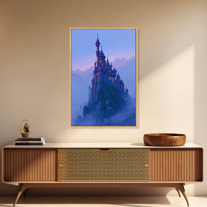 Storybook Castle on a Misty Hill Framed Canvas Print, Fairy Tale Art, Art Print, Living Room Decor, Fine Art, Storybook, FTA-2x3-34