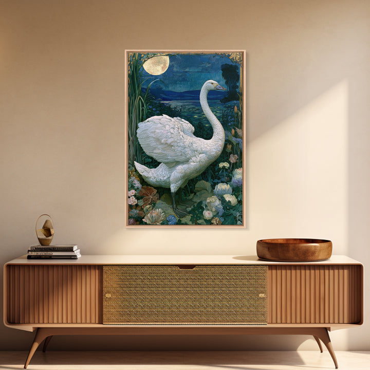 White Swan Transformation Scene Framed Canvas Print, Fairy Tale Art, Abstract Art, Living Room Decor, Storybook, Kids Room Art, FTA-2x3-47