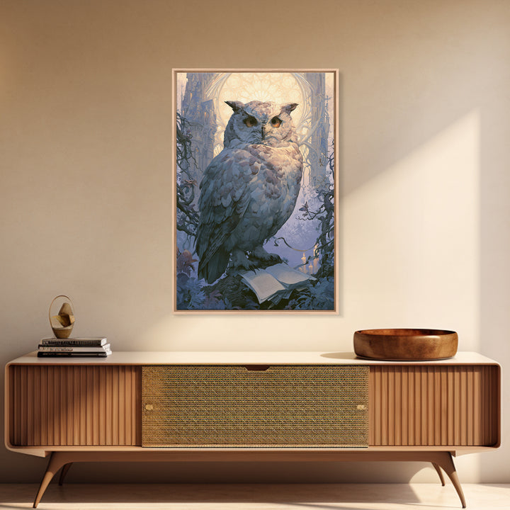 Owl Messenger Carrying a Tiny Ribbon Canvas Print, Fairy Tale Art, Whimsical Decor, Living Room Decor, Fine Art, Storybook, FTA-2x3-49
