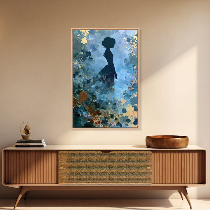 Princess Silhouette with Moonlit Garden Flowers Canvas Print, Fairy Tale Art, Art Nouveau, Living Room Decor, Storybook, FTA-2x3-60