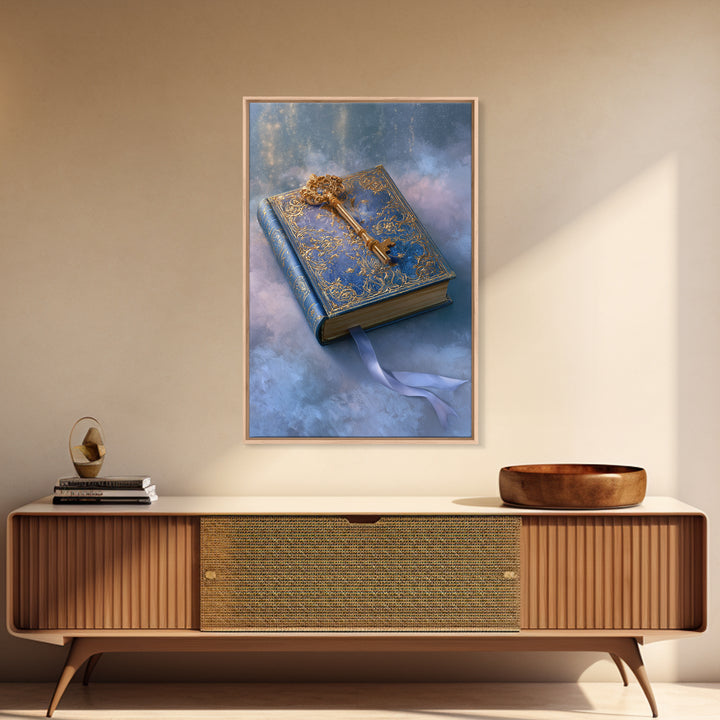Golden Key and Enchanted Book Still Life Canvas Print, Fairy Tale Art, Nursery Art, Living Room Decor, Fine Art, Storybook, FTA-2x3-65