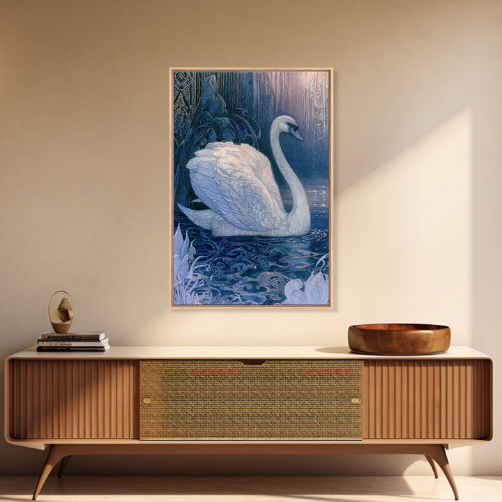 White Swan Transformation Scene Canvas Print, Fairy Tale Art, Nursery Art, Living Room Decor, Storybook, Art Nouveau Print, FTA-2x3-71