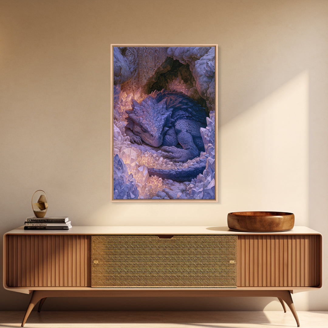 Sleeping Dragon in a Cave of Crystals Canvas Print, Fairy Tale Art, Nursery Wall Art, Living Room Decor, Storybook, Fantasy Art, FTA-2x3-80
